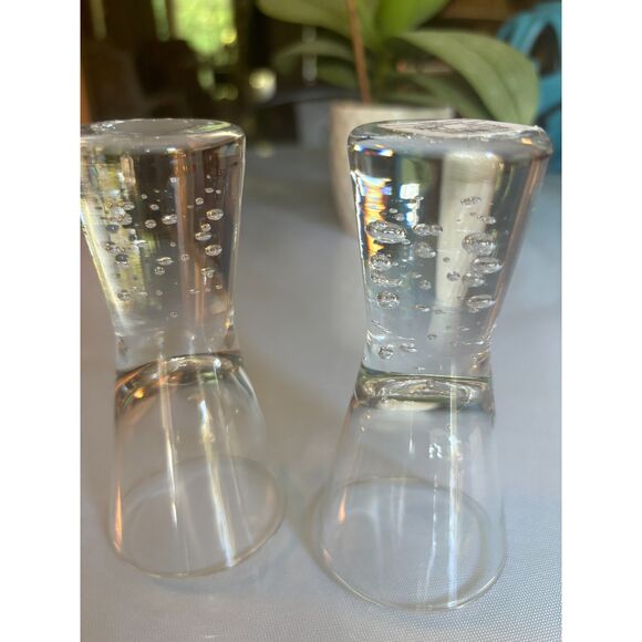 Set of 2 Pier One Cordial Mouth Blown Glass Bubble Base Shot Glasses - Picture 4 of 10